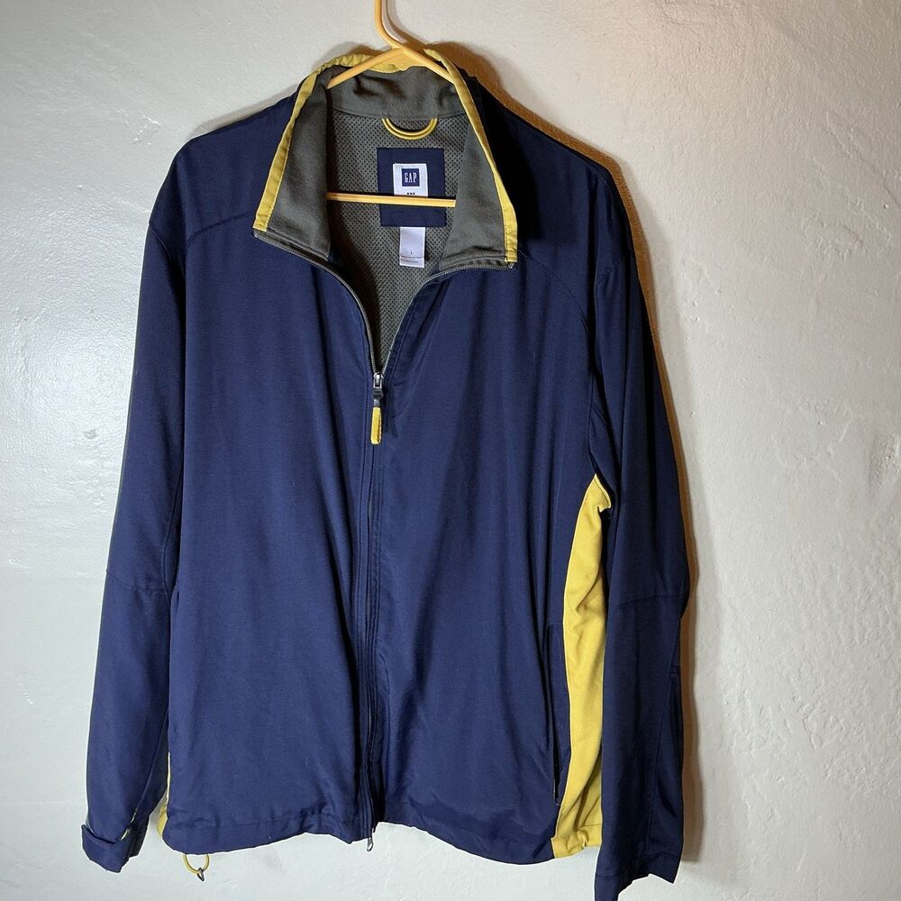 GAP XL Blue Yellow Stripe Y2K Era Zip Jacket Windbreaker Rain